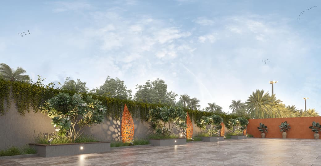 Courtyard decor and sculptural lighting